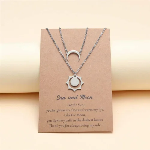 Vista 2 de Collar de sol y luna para parejas, día de San Valentín, pareja, collar de BFF para 2 parejas a juego, luna creciente, sol, collar de acero