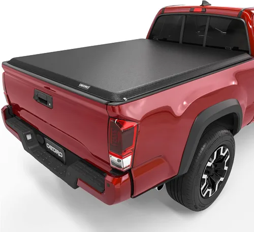 Vista 15 de oEdRo - Cubierta suave de tres pliegues para plataforma de camioneta, compatible con Toyota Tacoma 2005-2015 con plataforma Fleetside de 5 pies