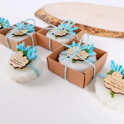Vista 7 de HTF - Paquete de 10 decoraciones de baby shower, regalos de baby shower, mini jabón vegano perfumado hecho a mano, baby shower para niños