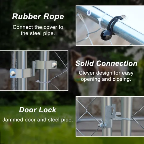 Vista 5 de IchbinGo Perrera grande para perros al aire libre, jaula resistente de acero galvanizado para perros con cubierta impermeable resistente a los rayos