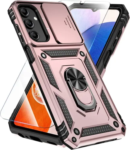 Vista 10 de SunStory Funda compatible con Samsung Galaxy A17 5G con protector de pantalla HD, cubierta de cámara deslizante y soporte de anillo giratorio, a