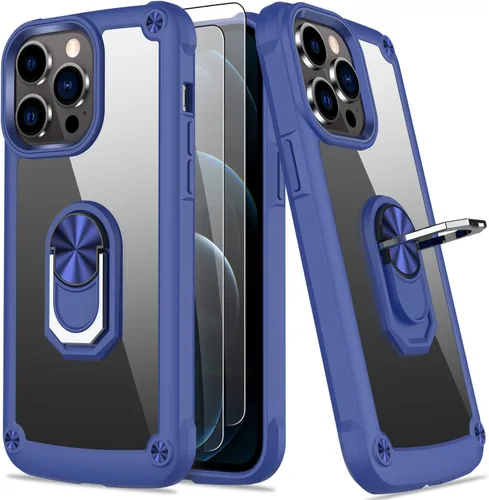 Vista 12 de Funda para iPhone 13 Pro con protector de pantalla, cristal transparente, antiamarillo, acrílico resistente, funda protectora de grado militar