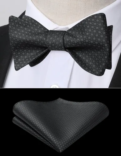 Vista 80 de HISDERN Pajaritas para hombre, diseño de lunares, corbatín y bolsillo cuadrado, clásico, esmoquin de negocios, boda, pajaritas, pañuelo