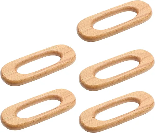 Vista 4 de Uenhoy 10 tiradores de madera natural para armarios y cajones de cocina, 5 pulgadas de largo, 3-3/4 pulgadas de espacio entre agujeros