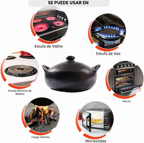 Vista 6 de Ancient Cookware, Chamba - Cacerola de arcilla plana, grande, 5 cuartos de galón