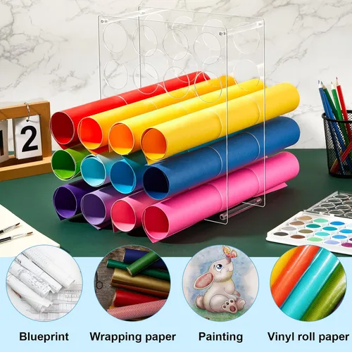Vista 3 de Tuanse - Paquete de 3 soportes de rollo de vinilo con 60 agujeros, acrílico transparente, para manualidades, organizador de almacenamiento para sala