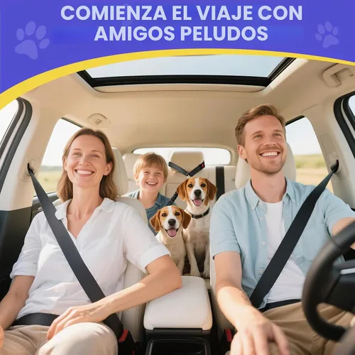 Vista 7 de Cinturón de seguridad para perros Pawaboo para coche, cinturón de seguridad para mascotas con reposacabezas y doble correa, 360° sin enredos para 2