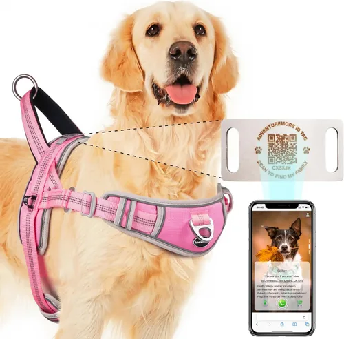 Vista 16 de ADVENTUREMORE Arnés para perro pequeño sin tirones con etiqueta de código QR, chaleco reflectante, asa de clip frontal para entrenar caminando
