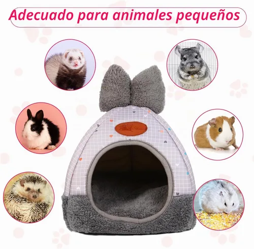 Vista 4 de Cama de conejo, accesorio de jaula para conejo, conejillo de indias, cama de conejo acogedora y cálida con bonito diseño de lazo Gris
