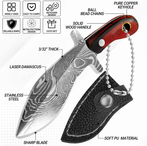 Vista 3 de 5 piezas de mini cuchillo llavero, cuchillos de bolsillo pequeños de chef, lindo colgante de bolsillo pequeño con funda, abridor de paquete