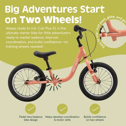 Vista 6 de Retrospec Cub Plus XL Kids Balance Bike - 14in Outdoor Toddler Bike with Adjustable Height 15-21in - Lightweight Aluminum Frame & Hand Brakes for