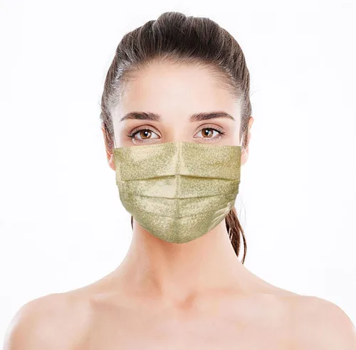Vista 8 de Mascarillas desechables brillantes de moda, 3 capas transpirables metálicas brillantes con diseño de moda