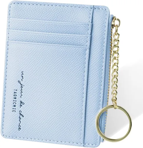 Vista 89 de URAQT Cartera para tarjetas de crédito, cartera minimalista de cuero delgado con cremallera, mini protector de tarjeta de crédito, llavero bolsillo