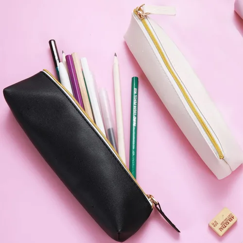 Vista 2 de cobee Estuche de cuero para lápices, 2 piezas, bonita bolsa para lápices, bolsa pequeña para bolígrafos, bolsa de papelería estética con cremallera