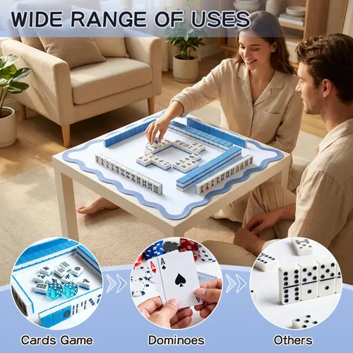 Vista 6 de Mini alfombrilla Mahjong de 22 pulgadas para viajes, tapete portátil Azul Puro