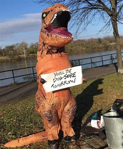 Vista 2 de RHYTHMARTS Disfraz de dinosaurio inflable Trex Disfraces de Halloween para adultos