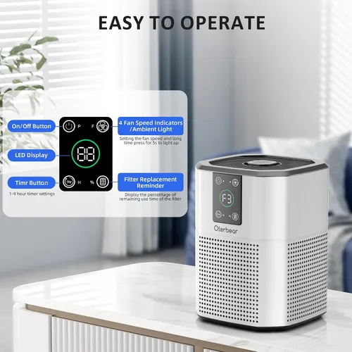 Vista 7 de Purificadores de aire para dormitorio y hogar de hasta 1350 pies cuadrados, Oterbear limpiador de aire para habitación con filtro HEPA H13 verdadero