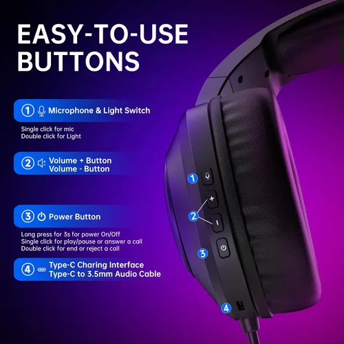 Vista 8 de AOC - Auriculares inalámbricos para juegos compatibles con PS5/4, Nintendo Switch, PC, auriculares Bluetooth 5.4 y 2.4GHz para juegos con micrófono