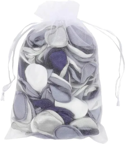 Vista 7 de Emivery Pétalos de rosa de seda, 300 pétalos de flores azul polvoriento, con bolsa de organza, pétalos de dispersión de flores para boda, pasillo