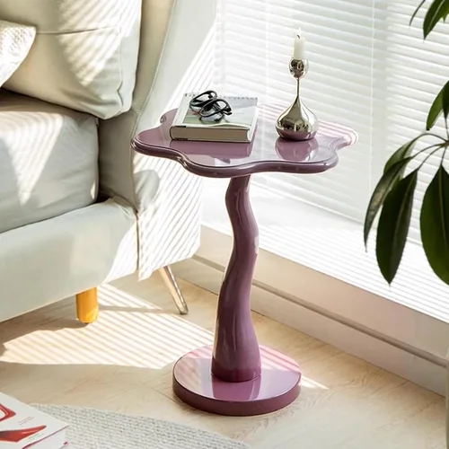 Vista 6 de HM&DX Mesa auxiliar de madera con forma de flor, elegante mesa de centro para sofá pequeño con pedestal redondo, mesa auxiliar moderna