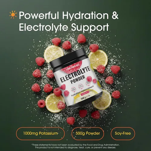 Vista 2 de NatureBell Polvo de electrolitos - 17.64 oz - Soporte de hidratación con minerales esenciales - Apoyo de energía y salud muscular* - Sin azúcar