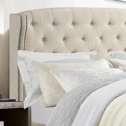Vista 4 de Rosevera Essential - Base de cama de plataforma con cabecera capitoné tapizada de tela, soporte de listones de madera, fácil montaje, matrimonial