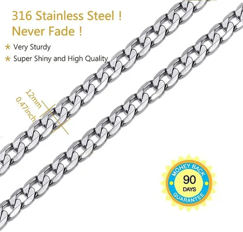 Vista 3 de Collar de candado de acero inoxidable para hombre y mujer, gargantilla de plata de 16 a 20 pulgadas