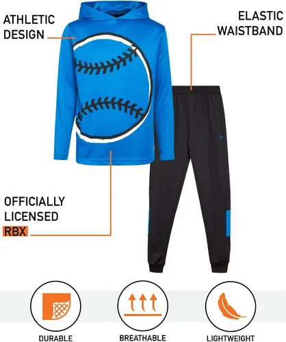 Vista 2 de RBX Conjunto deportivo para niños 4 piezas con capucha deportiva térmica y pantalones deportivos de tricot 8-12