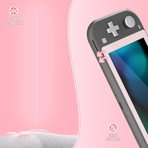 Vista 7 de eXtremeRate 2 Pack Cherry Blossoms Pink Border Transparent HD Clear Protector Film, Tempered Glass Screen Protector for Nintendo Switch Lite