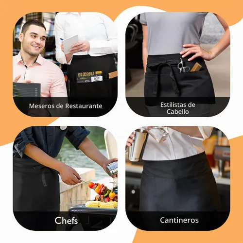 Vista 4 de Avalon Kitchen Server Aprons with 3 Pockets – 100% Polyester Waist Apron, 24x12 Inch Half Apron, Waitress Apron for Servers