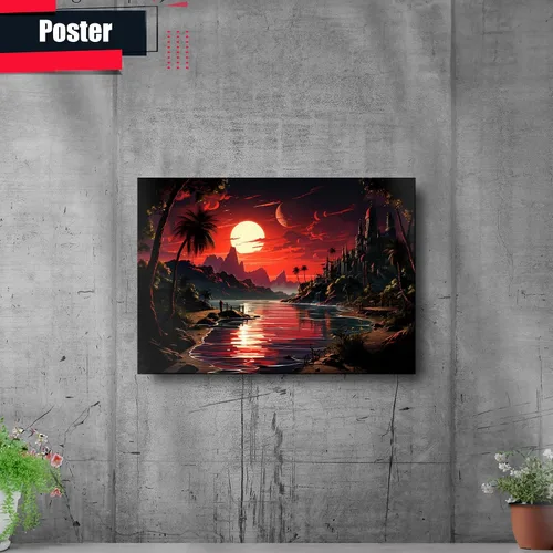 Vista 2 de Neon Sunset Vibes Florida Synthwave Sunset Framed poster Print, Retro Miami Style Wall Art, Wall Art, Home Decor