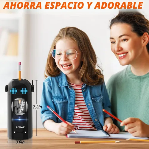 Vista 6 de AFMAT Sacapuntas eléctrico, sacapuntas de colores totalmente automático para lápices de 0.39 a 0.39 pulgadas, entrada y salida automática Negro