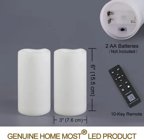 Vista 7 de Paquete de 2 velas LED blancas de 3 x 6 pulgadas para exteriores IP65 impermeables, velas de pilar alimentadas con temporizador y control remoto