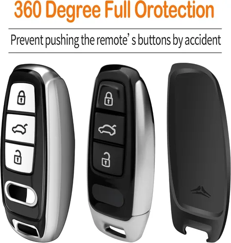 Vista 4 de Funda para llavero Audi con llavero suave de protección completa, plateado