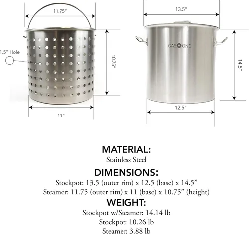 Vista 2 de Gas One Olla de 32 cuartos de galón – Multiuso – Parte inferior de tres capas de acero inoxidable con olla multiusos para freidora de vapor y cesta