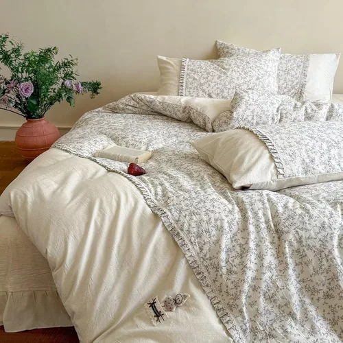 Vista 13 de Funda de edredón de algodón floral tamaño individual con volantes de encaje 100% algodón para adolescentes y niñas, juego de ropa de cama de 3