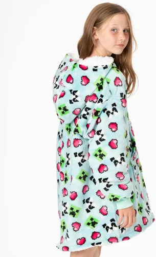 Vista 6 de Minecraft Girls Oversized Blanket Hoodie Kids Creeper Blue Sherpa Fleece One