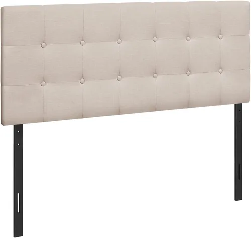 Vista 5 de Monarch Specialties I 6004F Cama de cabecero, tamaño matrimonial, dormitorio, tapizada, aspecto de lino, beige, de transición