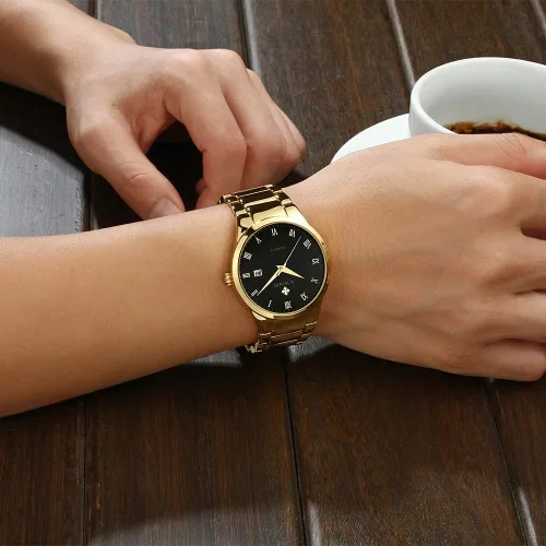 Vista 3 de WWOOR Mens Quartz Stainless Steel and Metal Black and Gold Watches for Men Waterproof Casual Wrist Watch with Date