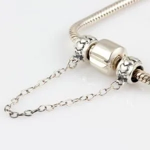 Vista 3 de ARTCHARM Collar de cadena de seguridad con cierre de amor, cuentas de corazón de plata de ley 925, ajuste de pulsera de estilo europeo, Plata