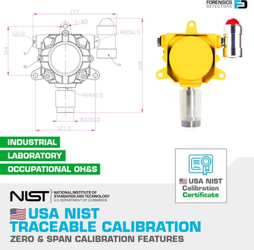 Vista 3 de Detector de cloro de Forensics Montaje en pared industrial Monitoreo continuo Calibración NIST USA A prueba de explosiones Alarmas