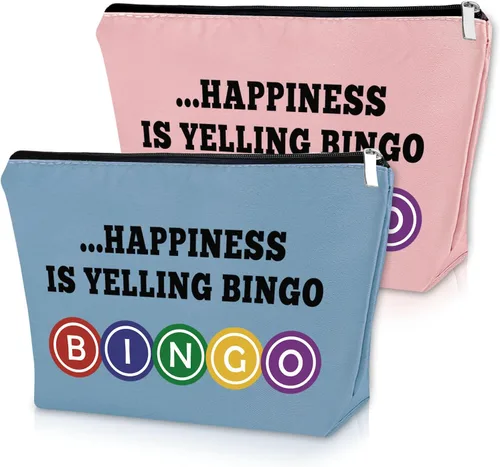 Vista 10 de Sazuwu Regalo para amantes del bingo, 2 piezas, bolsa de maquillaje, regalo para mujeres, amantes del casino, regalo de Navidad, cumpleaños, bolsa