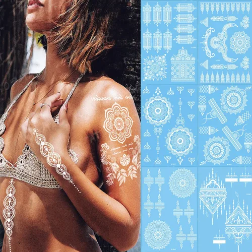 Vista 7 de Tatuajes de henna, Henna Tatuajes Temporales Marrón Impermeable Tatuaje Pegatinas para Mujeres Boda Festivales,Decoración de Fiestas Proveedores