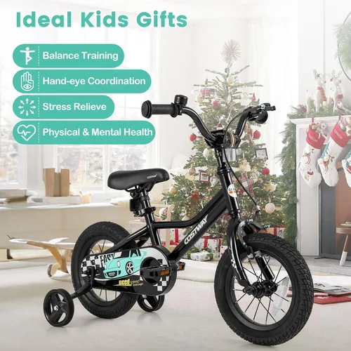 Vista 8 de COSTWAY Bicicleta para niños de 12/14/16/18 pulgadas, bicicleta de entrenamiento para niños y niñas con ruedas de entrenamiento extraíbles