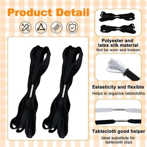 Vista 3 de Bandas elásticas para mantel de mesa, 10 unidades, color negro, elástico, resistente al viento, para sujetar el mantel para exteriores, cocina