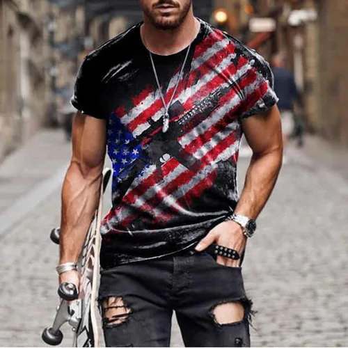 Vista 2 de Camiseta de manga corta para hombre con la bandera de Estados Unidos, camiseta patriótica de Street Soldier, camiseta con estampado patriótico