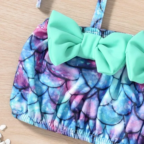Vista 6 de Aalizzwell Conjunto de bikini de 3 piezas para niñas pequeñas con sombrero