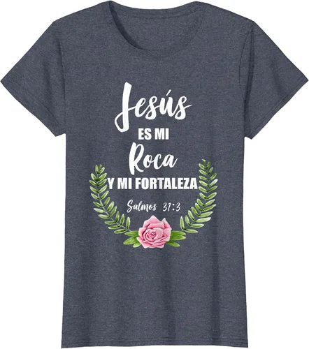 Vista 10 de Jesus ES Mi Roca - Camiseta con versículo bíblico cristiano español Salmos Asphalt Grey