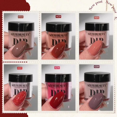 Vista 2 de AZUREBEAUTY Polvo de uñas de inmersión, kit de iniciación de 6 colores con purpurina marrón y roja, arte de uñas francesa, manicura de bricolaje