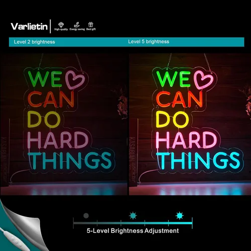 Vista 6 de Letrero de neón con texto en inglés «We Can Do Hard Things» para decoración de pared, arte de pared para niños, positivo para aula, regulable